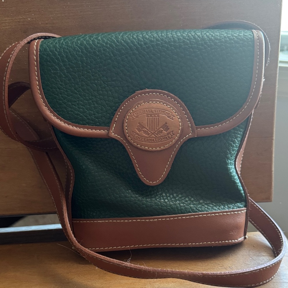 Green and Brown Leather Small Michael Stevens Leather Crossbody Bag